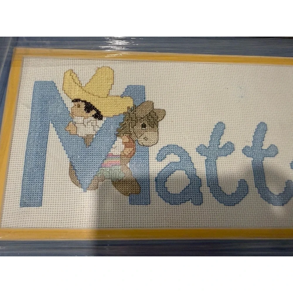 Needlepoint Matthew Wall Art Framed Plaque Hanging Handmade Cross-stitch